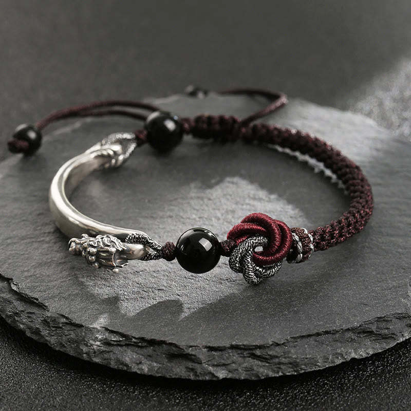 925 Sterling Silver Auspicious Dragon Success Handcrafted Braided Bracelet