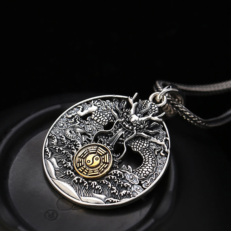 Dragon Waves Yin Yang Bagua Luck Strength Necklace Pendant
