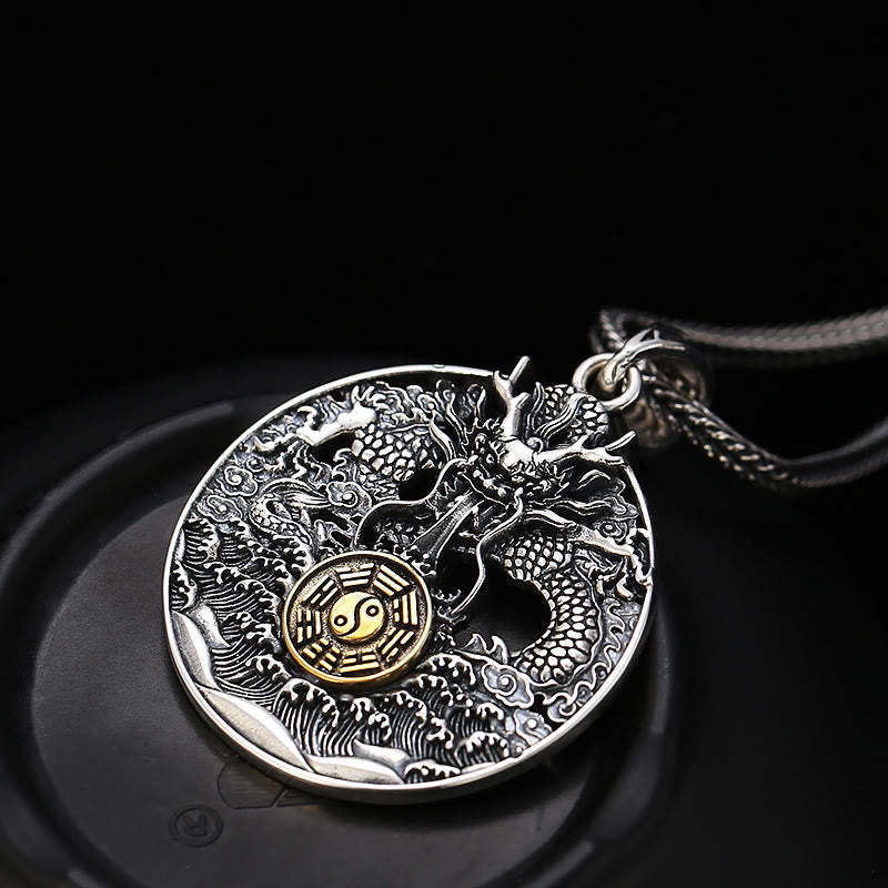 Dragon Waves Yin Yang Bagua Luck Strength Necklace Pendant