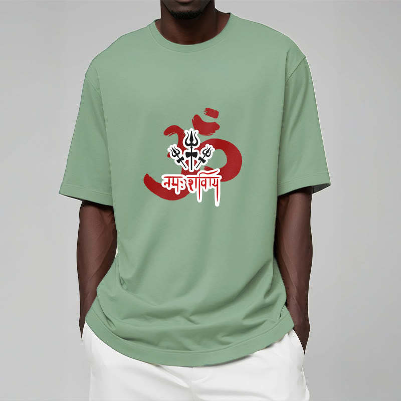 OM NAMAH SHIVAYA Three Small Tridents Cotton Tee T-shirt
