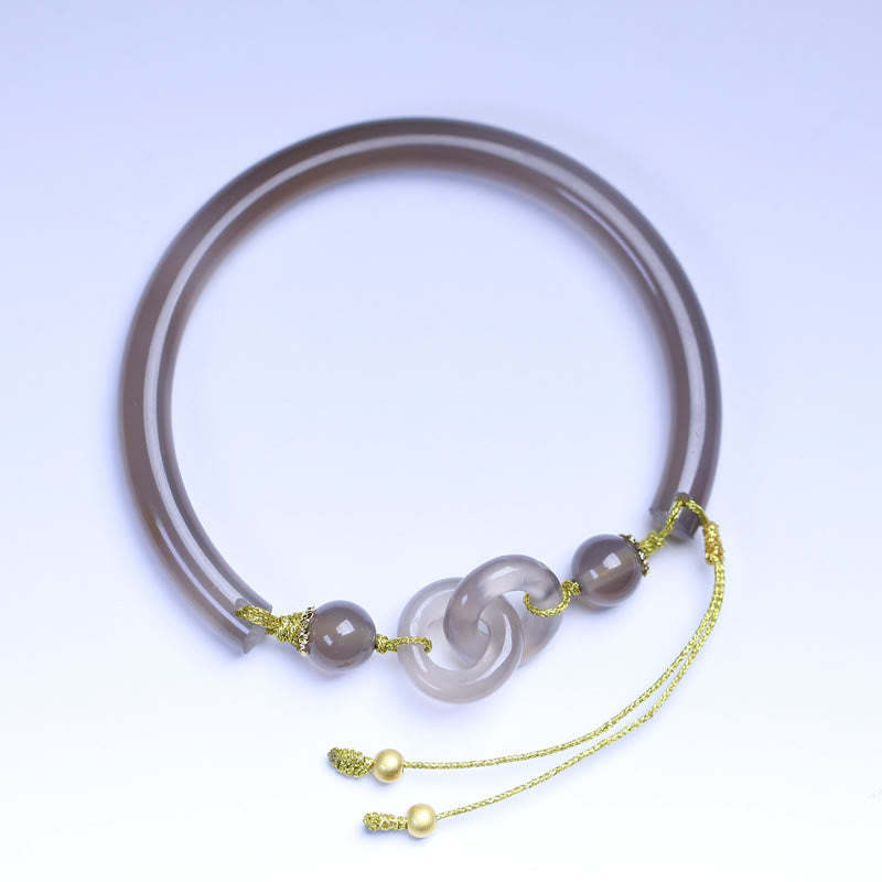 Natural Gray Agate Double Peace Buckle Balance Bracelet Bangle