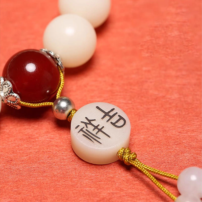Bodhi Seed Red Agate Black Obsidian Pink Crystal Rutilated Quartz Peace Wrist Mala Bracelet