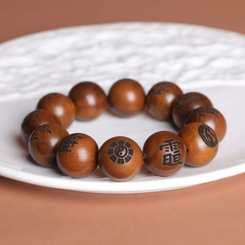 Lightning Struck Jujube Wood Yin Yang Bagua Taoist Taboo Characters Engraved Protection Bracelet