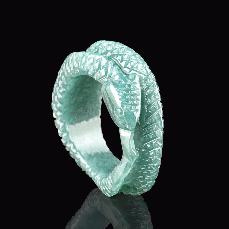 Natural Jade Year Of The Snake Carving Prosperity Protection Ring