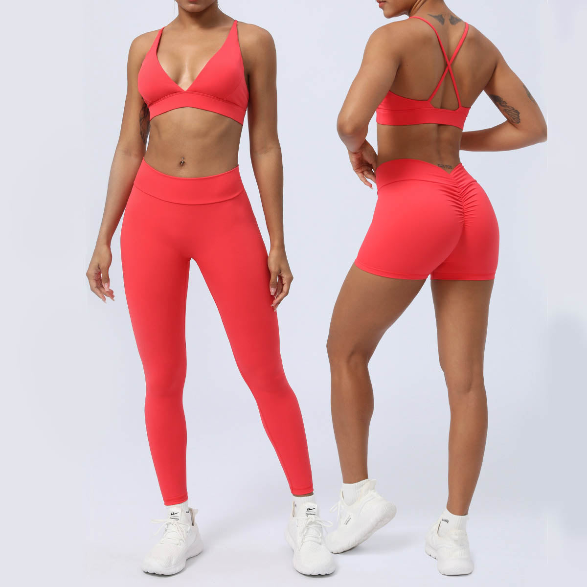 2Pcs Backless Criss-Cross Strap Design Top Bra Shorts Leggings Pants Fitness Yoga Outfit Set