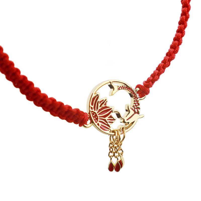 Tibetan Handmade Lotus Koi Fish Lucky Red String Bracelet