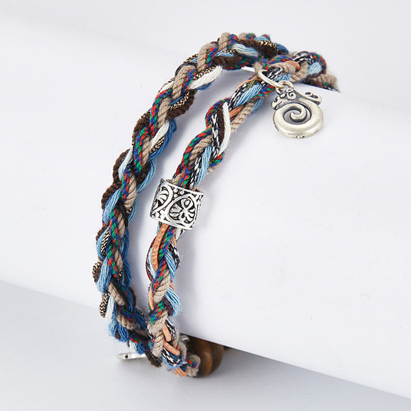 925 Sterling Silver Tiger's Eye Colorful Cotton Rope Handmade Willpower Bracelet