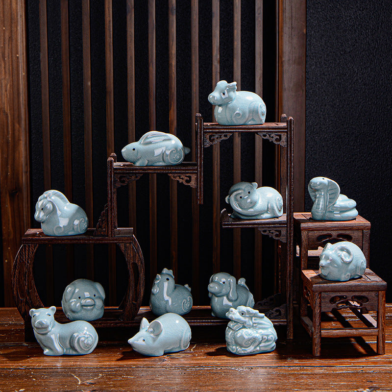 Chinese Zodiac Wealth Ceramic Tea Pet Home Figurine Decoration