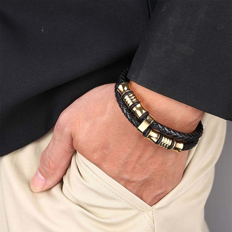 Layered Leather Weave Fortune Bracelet