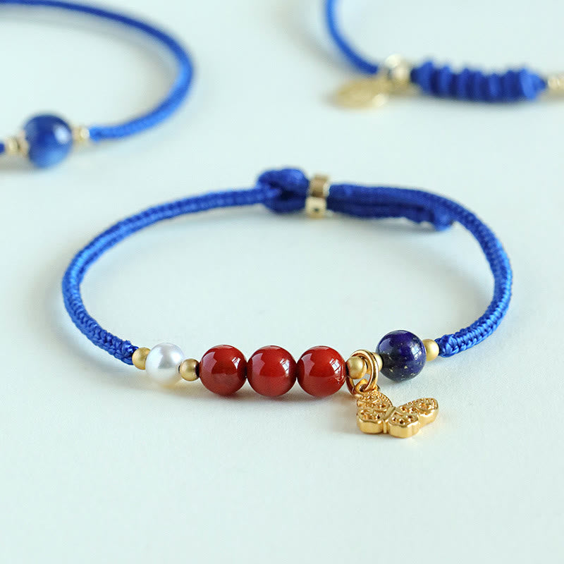 Klein Blue String South Red Agate Garnet Blue Aventurine Lazurite Copper Butterfly Fu Character Positive Bracelet