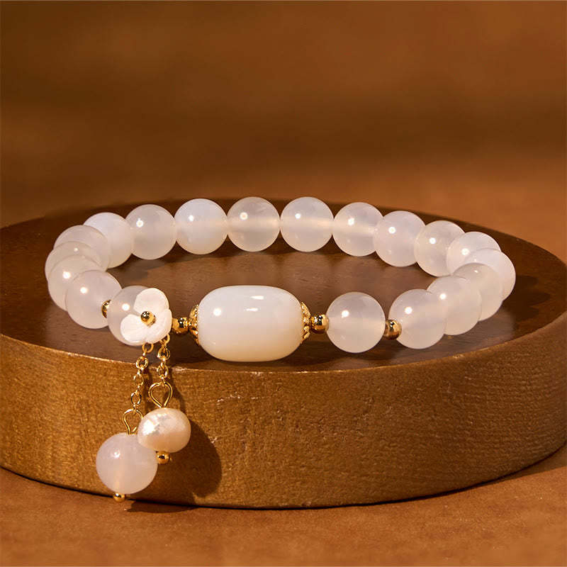 White Agate Pearl Flower Luck Bracelet