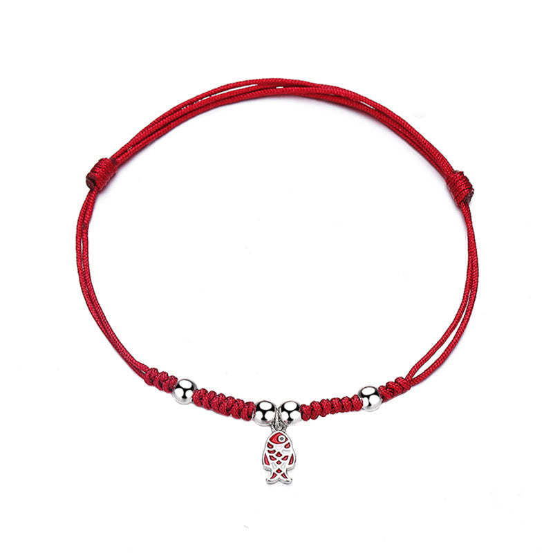 925 Sterling Silver Luck Koi Fish Wealth Handcrafted Braided Red Bracelet