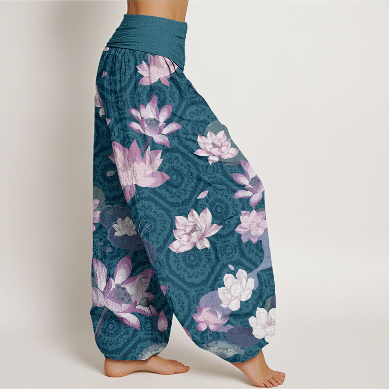 Lotus Leaf Pattern Women's Elastic Waist Harem Pants