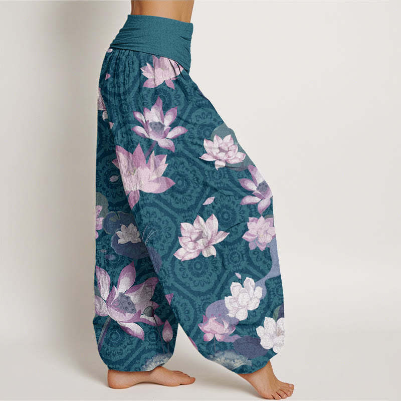 Lotus Leaf Pattern Women's Elastic Waist Harem Pants