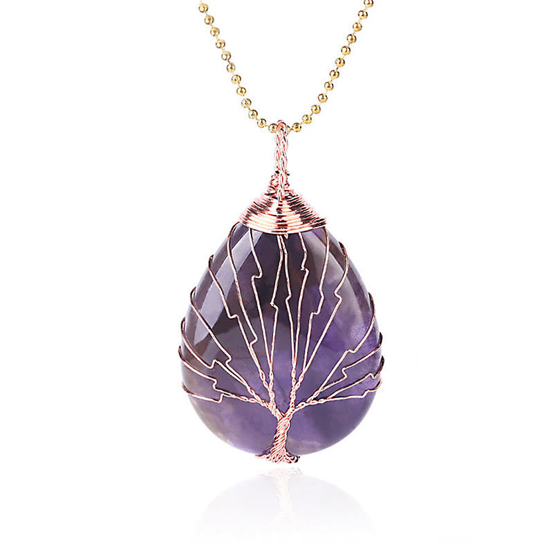 Natural Quartz Crystal Tree Of Life Healing Energy Necklace Pendant