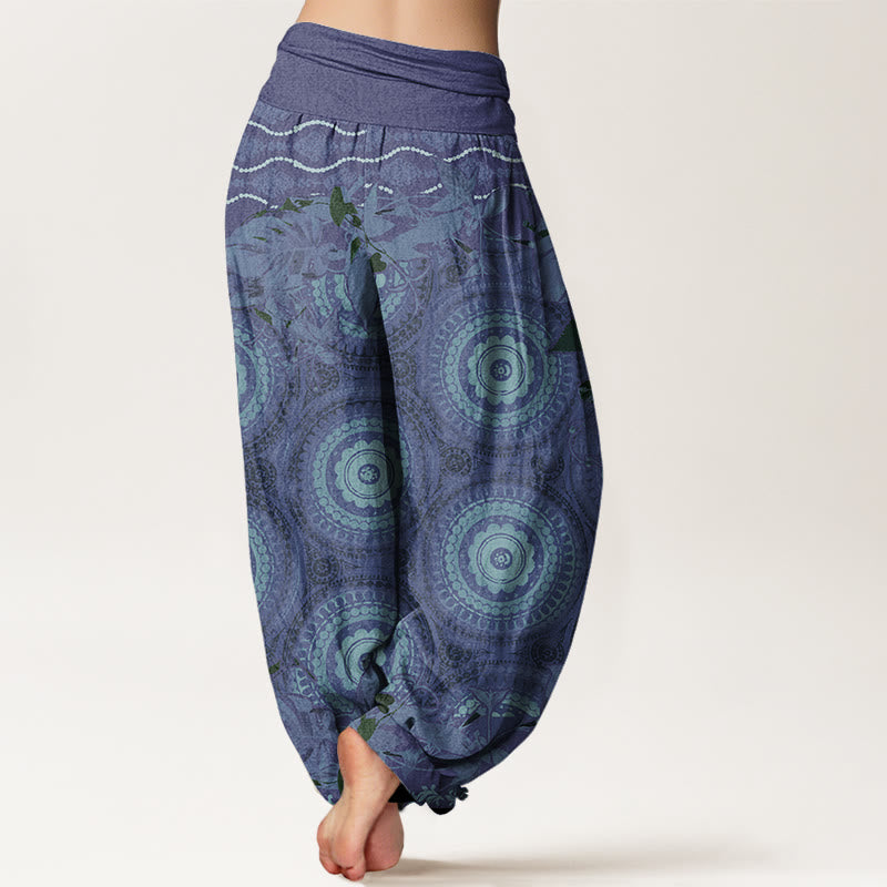 Circular Mandara Leaves Women's Elastic Waist Harem Pants