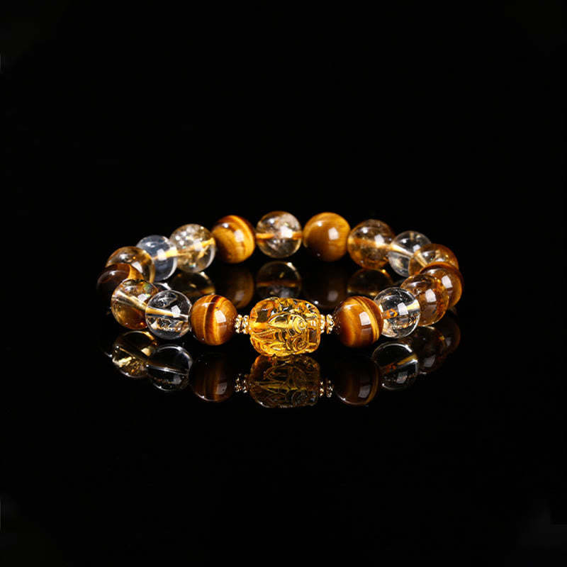 Natural Yellow Tiger Eye Citrine Beeswax Pixiu Strength Bracelet