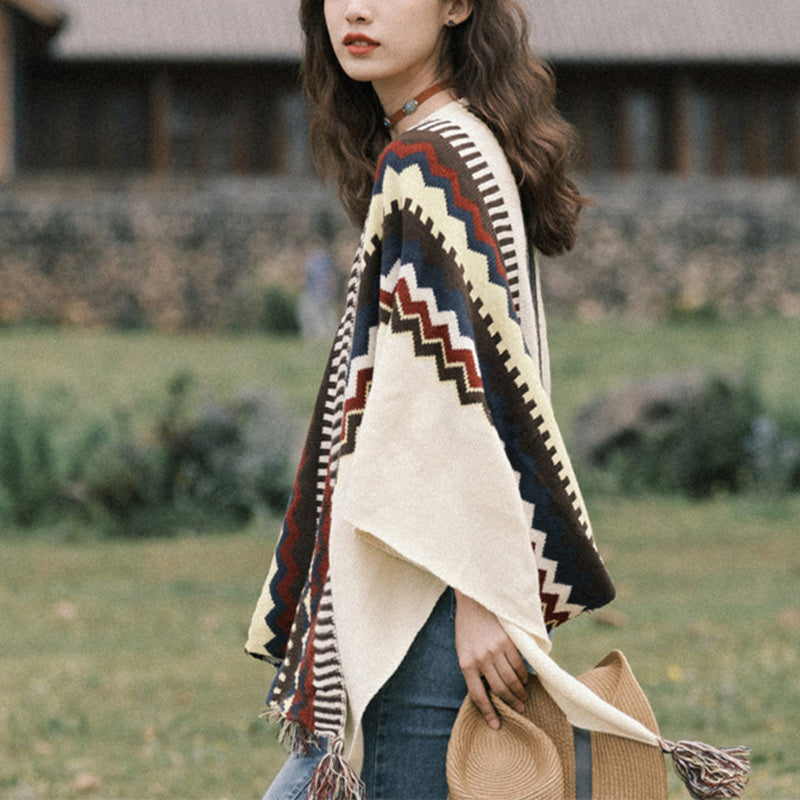 Tibetan Colorful Striped Shawl Tassels Cozy Warm Travel Scarf Wrap