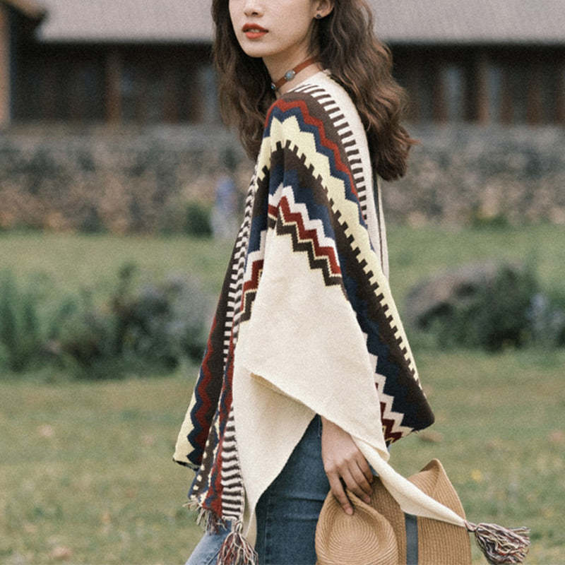 Tibetan Colorful Striped Shawl Tassels Cozy Warm Travel Scarf Wrap