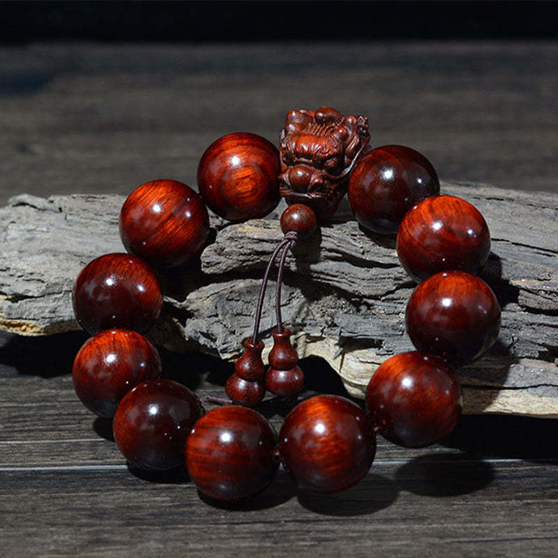Rosewood Green Sandalwood Small Leaf Red Sandalwood Agarwood Dragon Carved Protection Bracelet