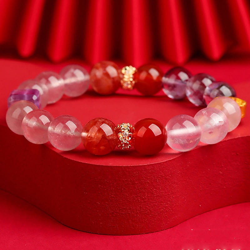 Five Elements Various Agate Crystal Green Phantom Rutilated Quartz Green Grape Agate Malachite Luck Bracelet