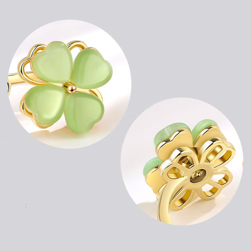 Cat's Eye Four Leaf Clover Zircon Love Rotatable Ring