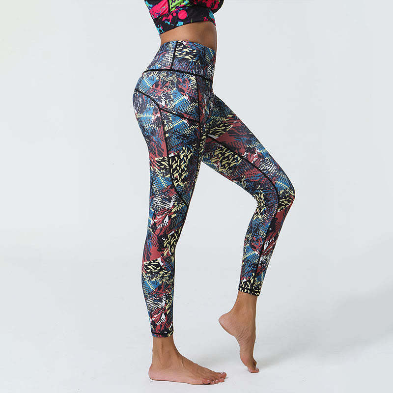 Rose Lines Tiger Leopard Print Sports Fitness High Waist Leggings Women's Yoga Pants With Pockets