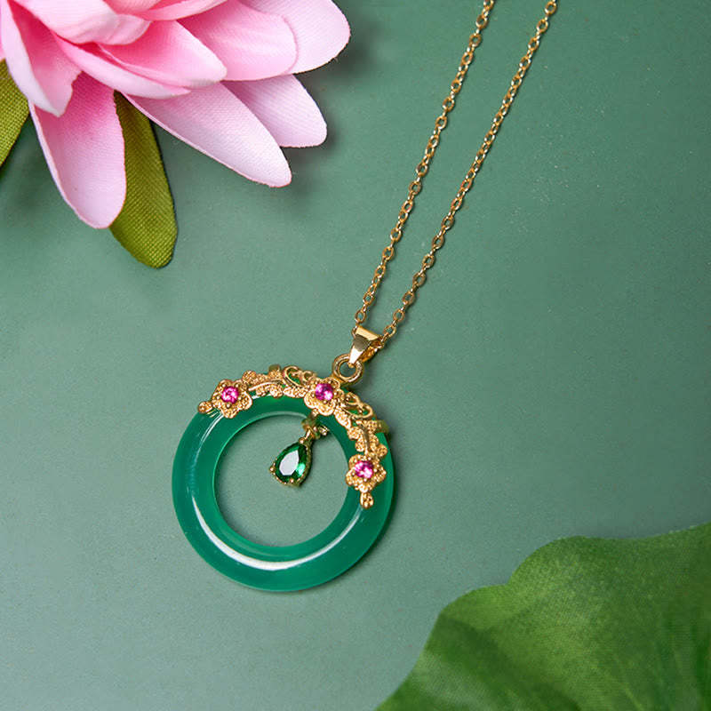 Green Chalcedony Peace Buckle Design Strength Necklace Pendant