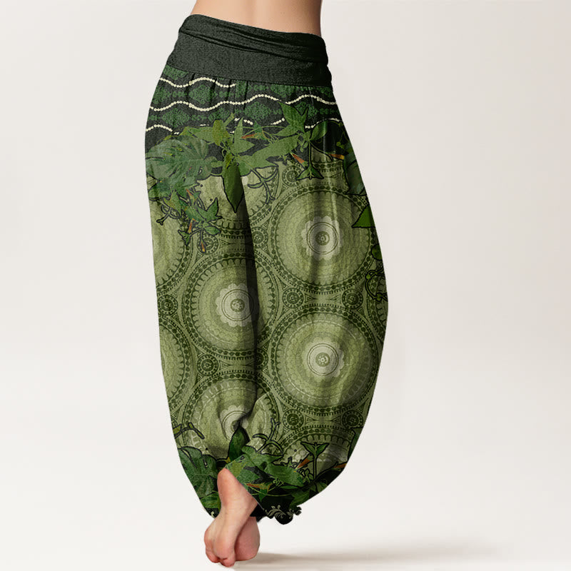 Circular Mandara Leaves Women's Elastic Waist Harem Pants