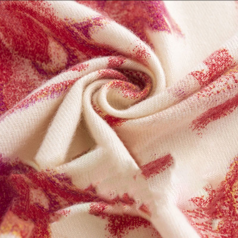 Tibetan Red Flower Print Shawl Fall Winter Soft Warm Scarf Wrap