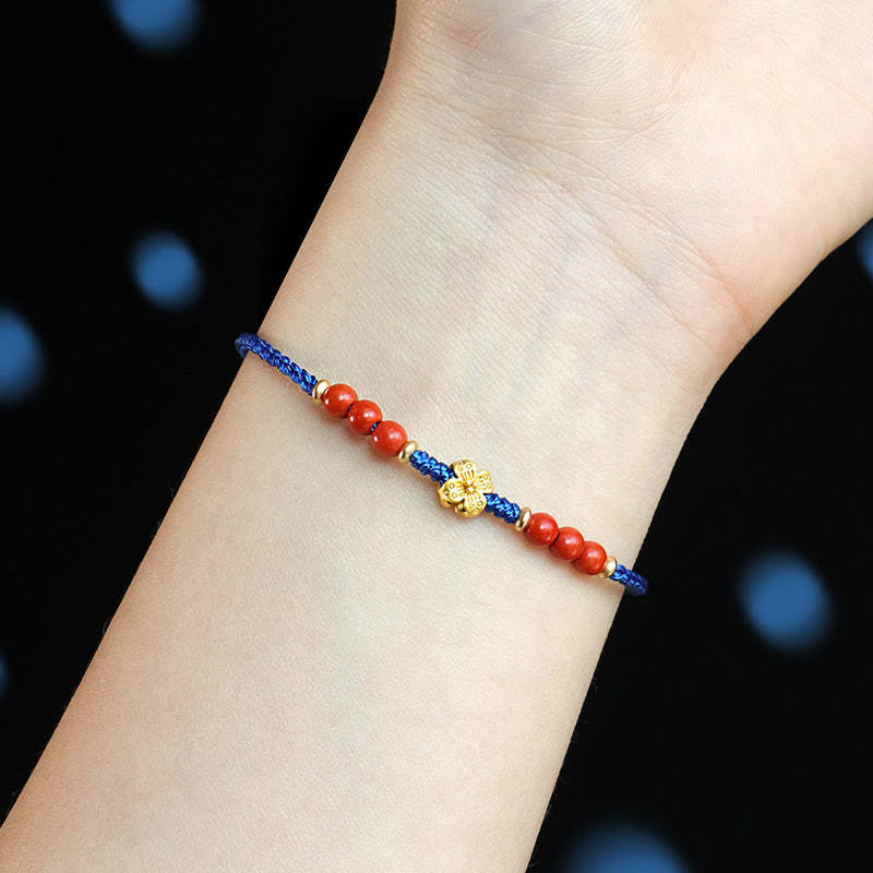 Klein Blue String South Red Agate Garnet Copper Flower Power Bracelet