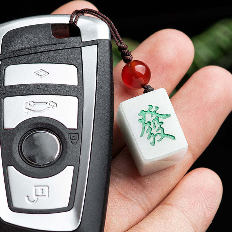 Natural Jade Mahjong Fa Character Wealth Prosperity Phone Hanging Key Chain Decoration