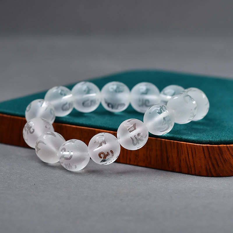 Tibet White Crystal Black Onyx Om Mani Padme Hum Meditation Bracelet