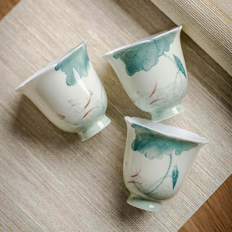 Koi Fish Lotus Leaf Pattern Ceramic Teacup Kung Fu Tea Cup 65ml