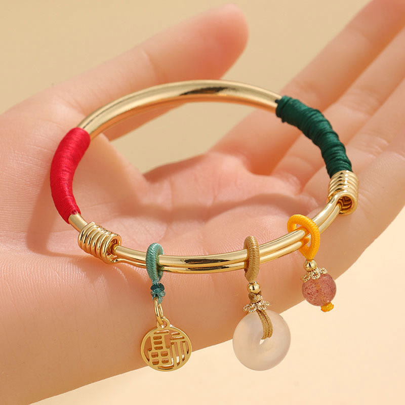 Pink Crystal Peace Buckle Lucky Flower Love Bracelet Bangle