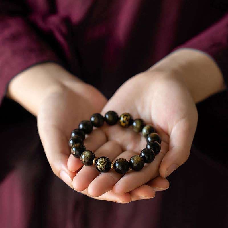 Chinese Zodiac Natal mystic zen Gold Sheen Obsidian Wealth Protection Bracelet