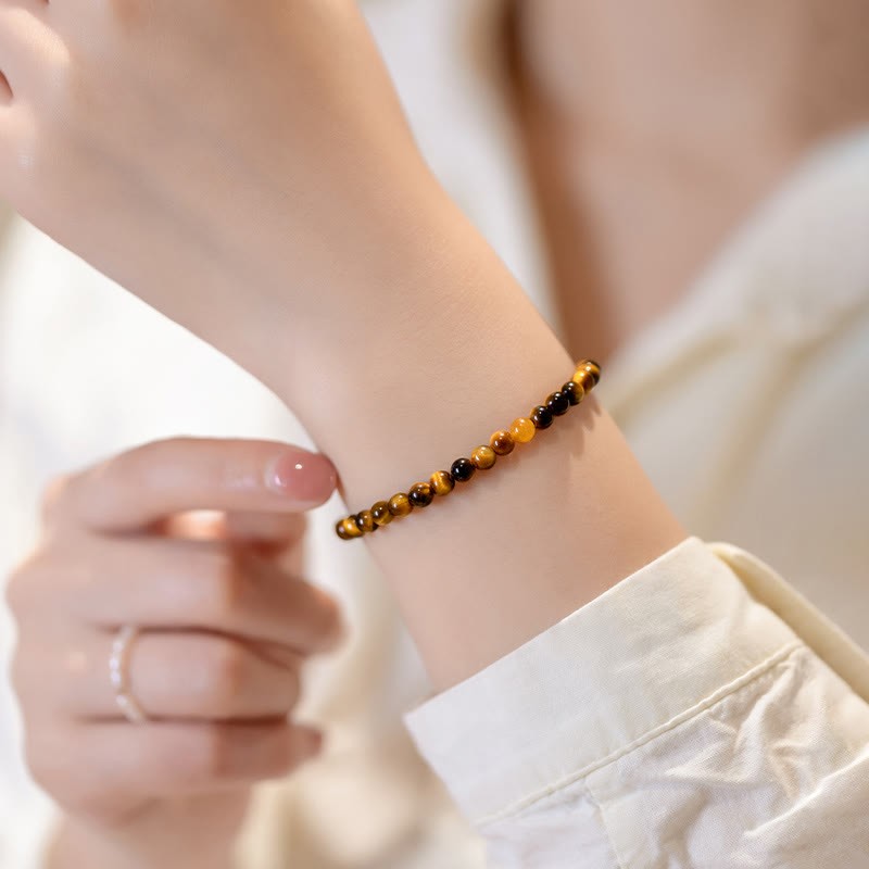 14K Gold Plated Natural Tiger Eye Stone Courage Protection Bracelet