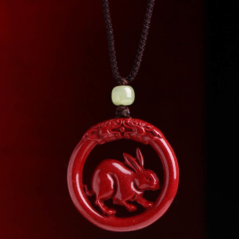 Chinese Zodiac Cinnabar Hetian Jade Peace Buckle Calm Necklace Pendant
