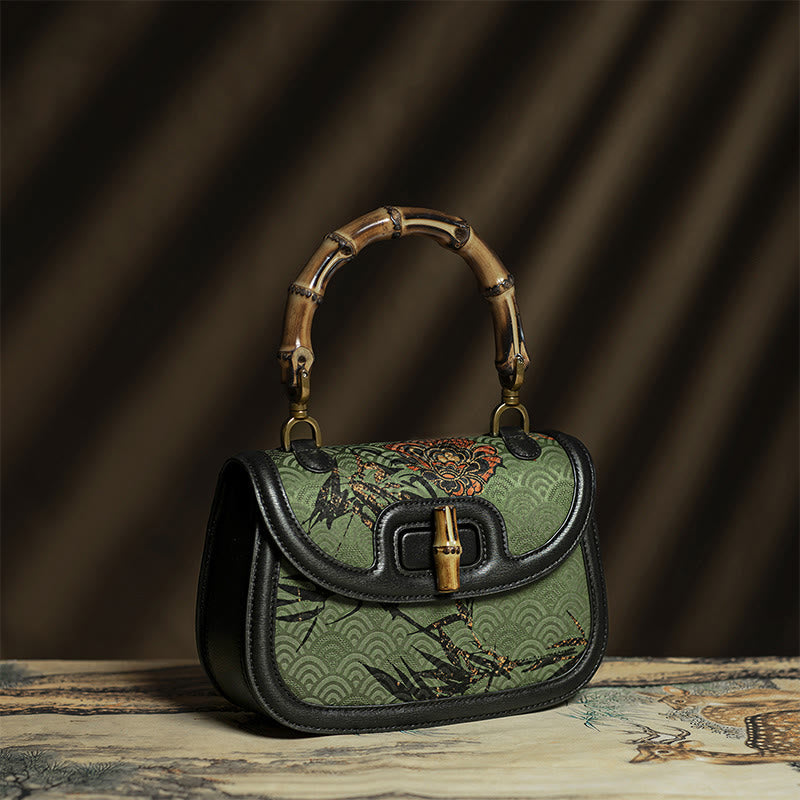 Curve Flower Bamboo Handle Xiangyunsha Silk Crossbody Bag Hangbags