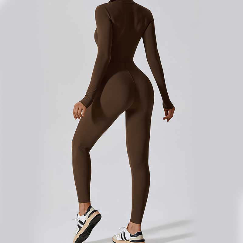 Women Zipper Long Sleeve Shapewear Jumpsuit Sports Fitness Yoga Bodysuit