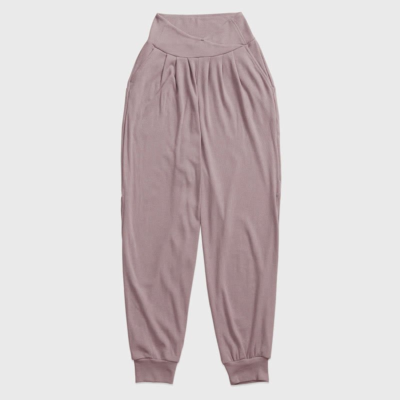 Casual Plain Threaded Slit Hem Women's Spandex Pants With Pockets