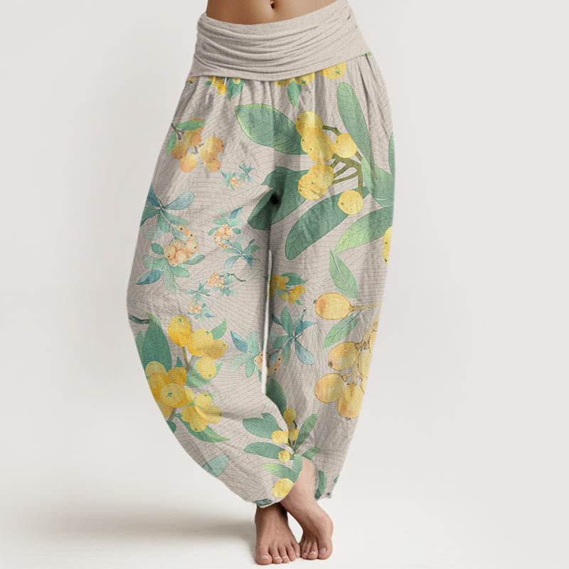 Casual Loquat Pattern Women's Elastic Waist Harem Pants