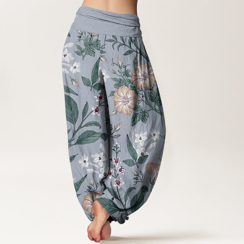 Flower Plant Pattern Women's Elastic Waist Harem Pants