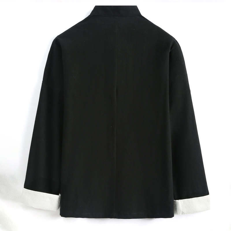 Chinese New Year Crane Embroidery Tang Suit Hanfu Long Sleeve Top Pants Clothing  Cotton Linen Men's Set With Pockets