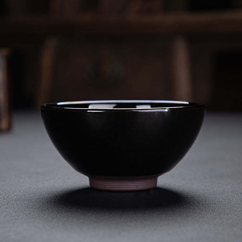 Gold Maple Leaf Chinese Jianzhan Ceramic Teacup Tenmoku Kung Fu Tea Cup Bowl