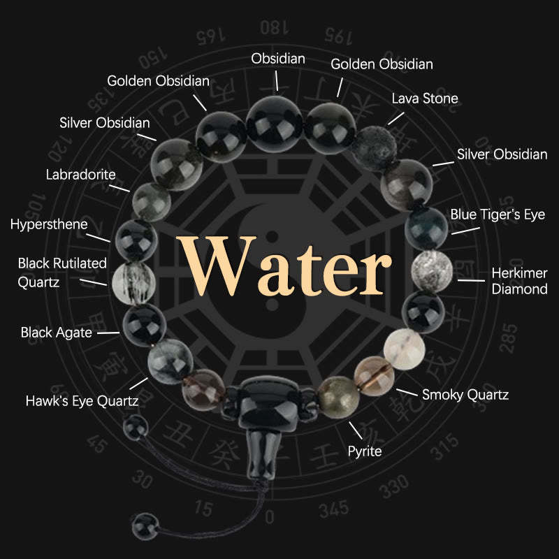 Five Elements Various Crystal Black Obsidian Wealth Wisdom Bracelet