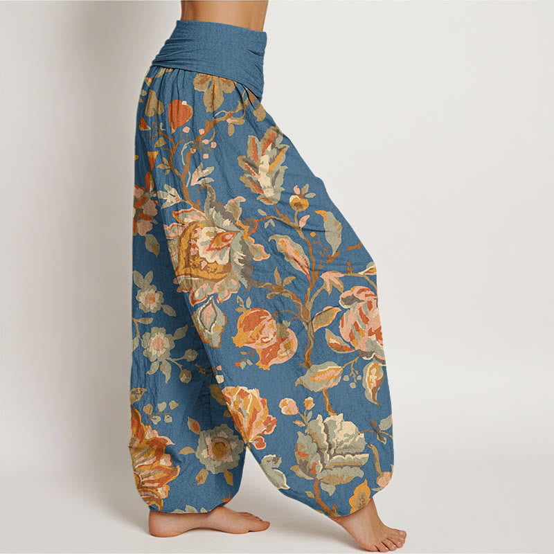 Casual Blooming Flowers Buds Design Women's Elastic Waist Harem Pants