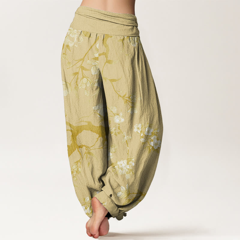 Casual Branches Spring Flowers Women's Elastic Waist Harem Pants