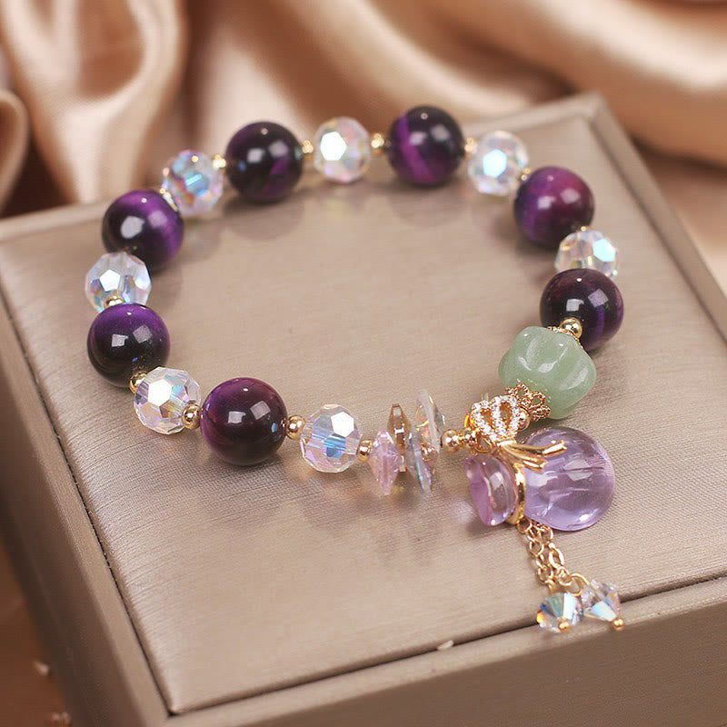 Purple Tiger Eye White Crystal Amethyst Jade Bravery Bracelet