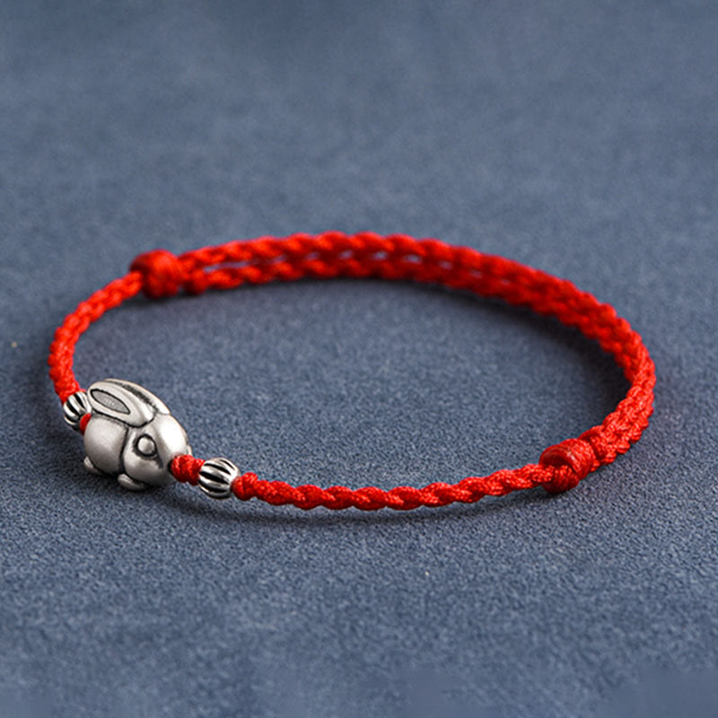 Handmade 999 Sterling Silver Rabbit Luck?Rope Bracelet Anklet